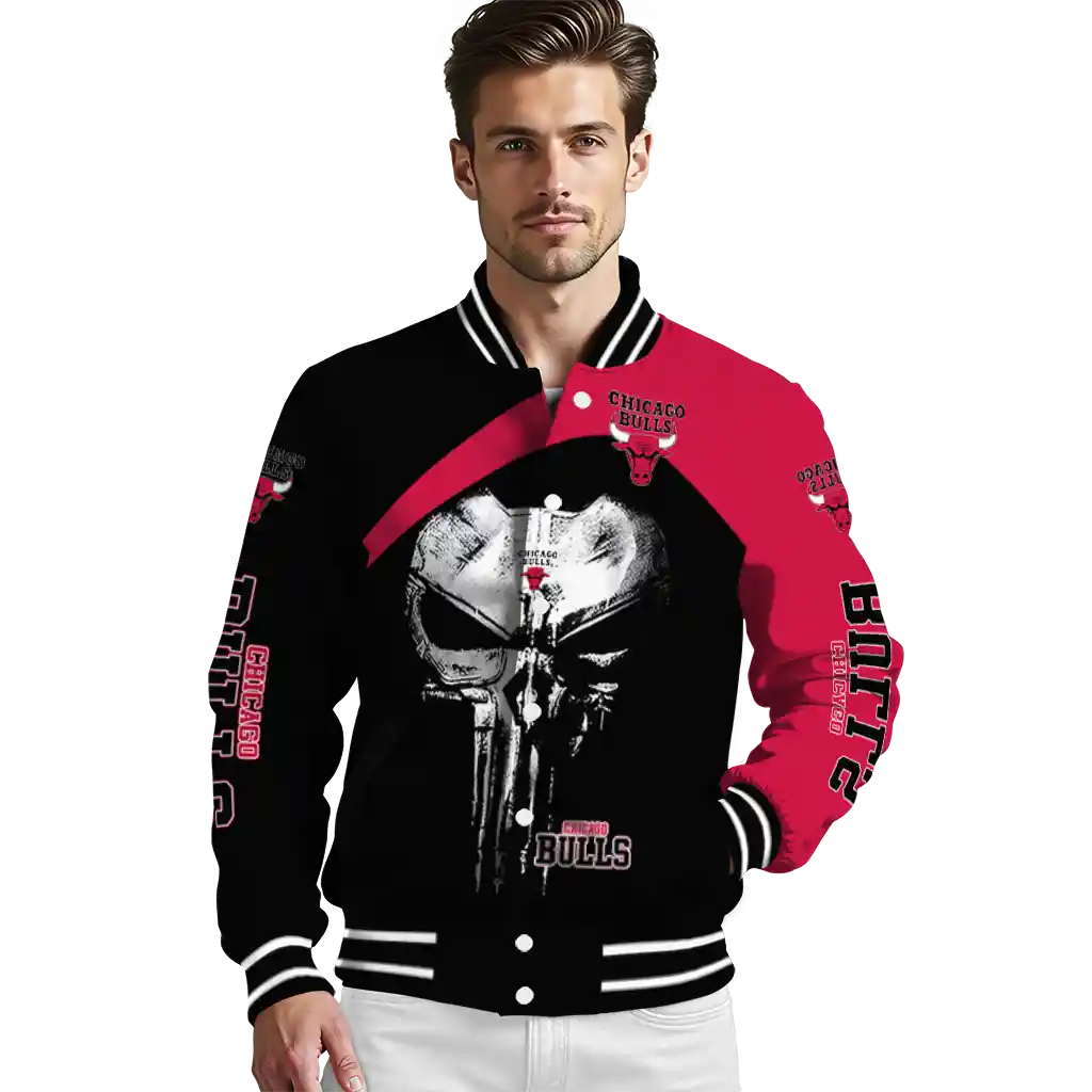 chicago bulls edgy mask red black varsity jacket high quality chicago bulls edgy mask red black varsity jacket high quality