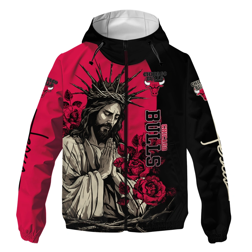 chicago bulls jesus roses red black windbreaker jacket best selling chicago bulls jesus roses red black windbreaker jacket best selling