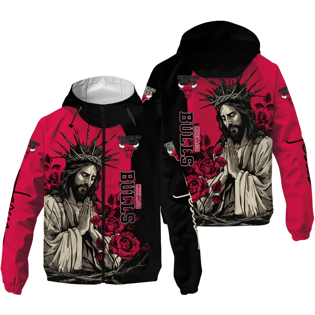 chicago bulls jesus roses red black windbreaker jacket high quality chicago bulls jesus roses red black windbreaker jacket high quality