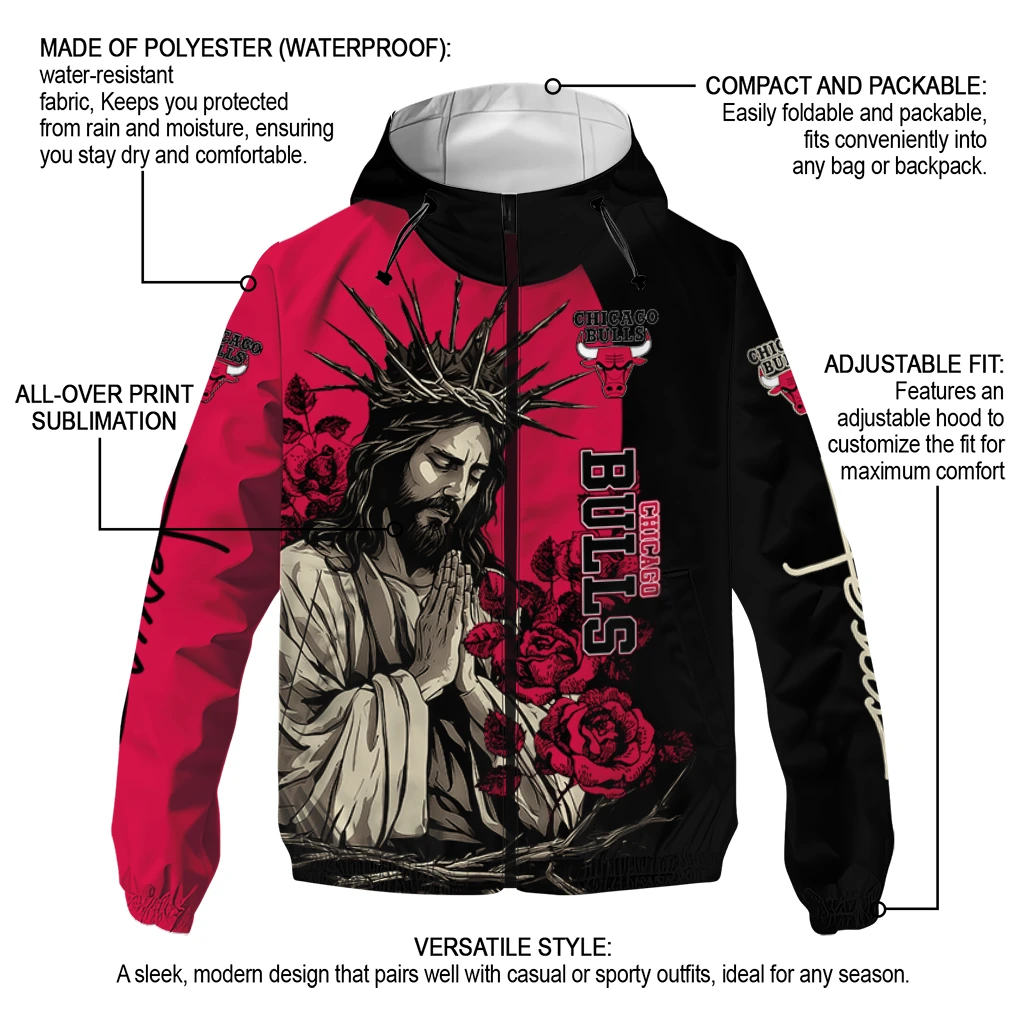 chicago bulls jesus roses red black windbreaker jacket new arrival chicago bulls jesus roses red black windbreaker jacket new arrival