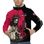chicago bulls jesus roses red black windbreaker jacket best selling