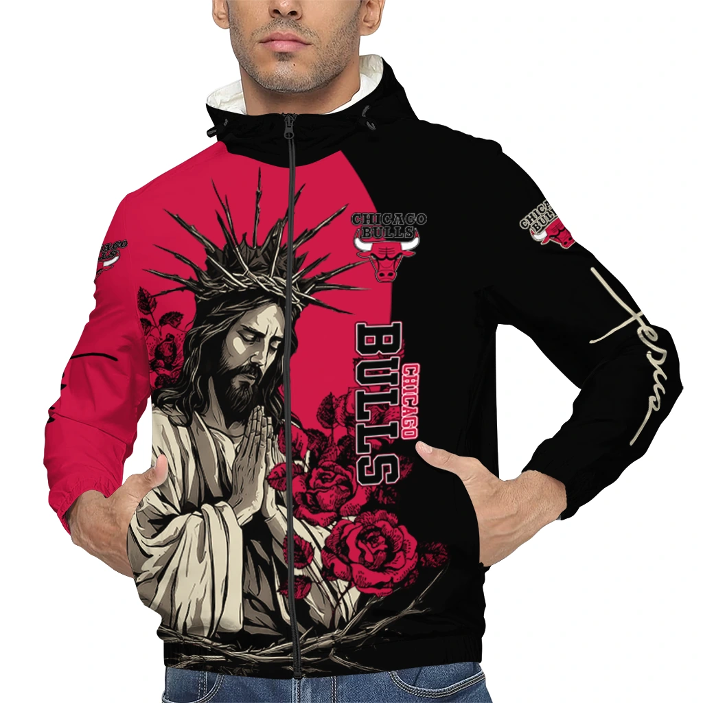 chicago bulls jesus roses red black windbreaker jacket top rated chicago bulls jesus roses red black windbreaker jacket top rated
