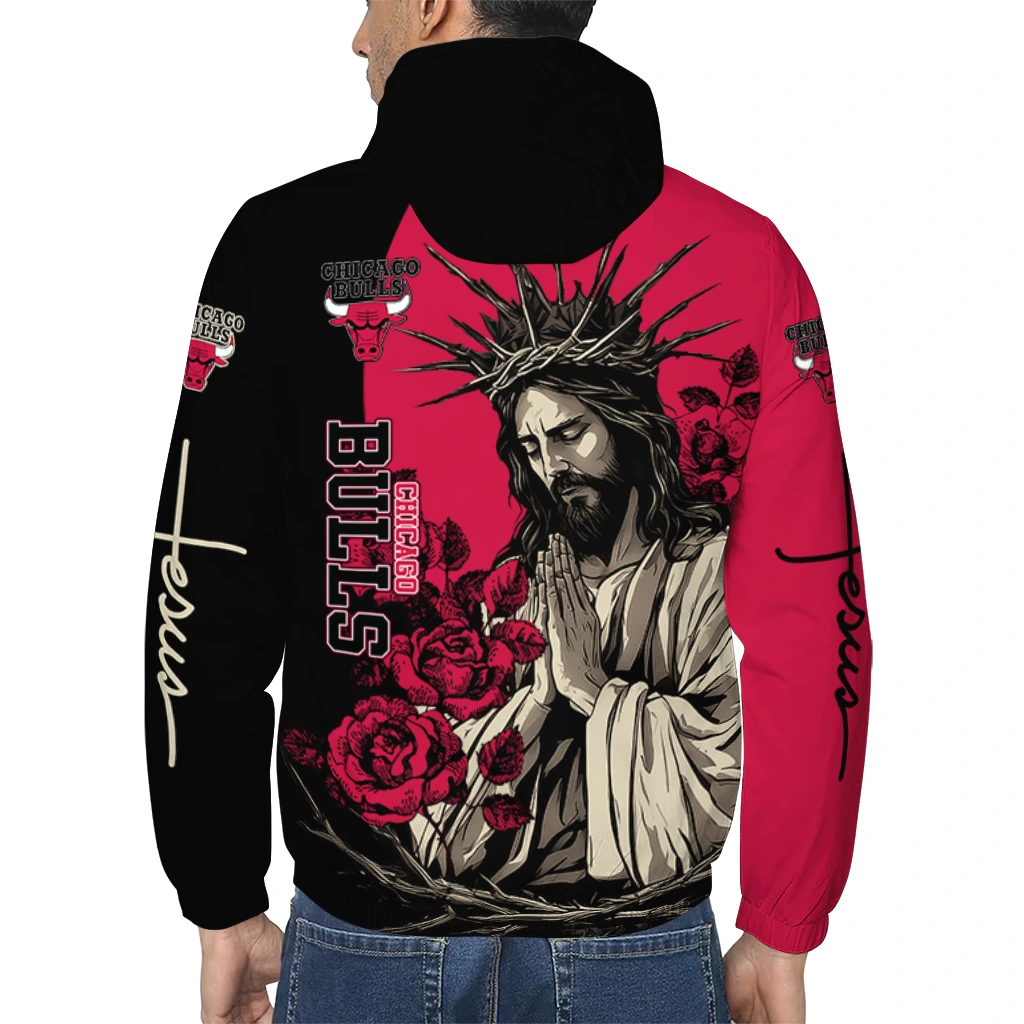 chicago bulls jesus roses red black windbreaker jacket trendy chicago bulls jesus roses red black windbreaker jacket trendy