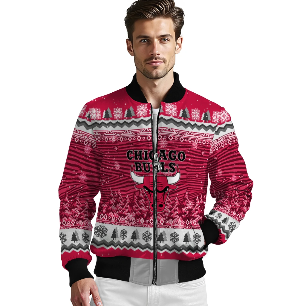 chicago bulls snowy pines red bomber jacket high quality chicago bulls snowy pines red bomber jacket high quality