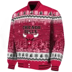 chicago bulls snowy pines red varsity jacket best selling