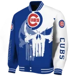 chicago cubs skull outline blue white varsity jacket best selling