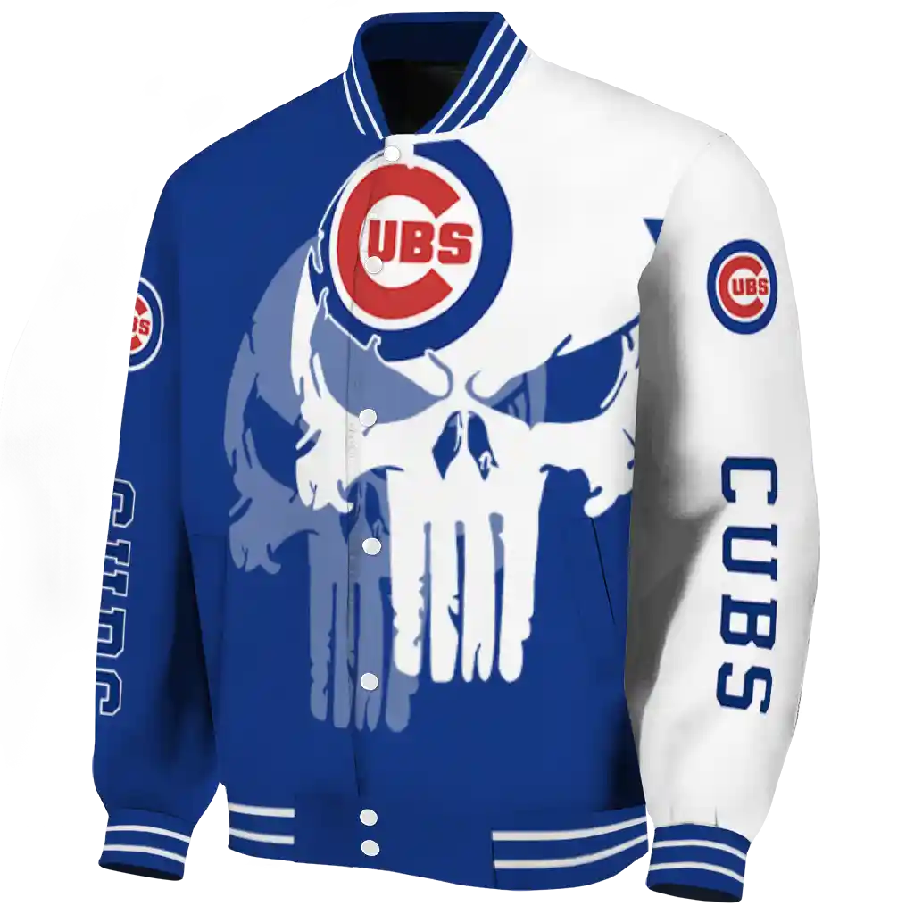 chicago cubs skull outline blue white varsity jacket best selling chicago cubs skull outline blue white varsity jacket best selling