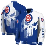 chicago cubs skull outline blue white varsity jacket best selling