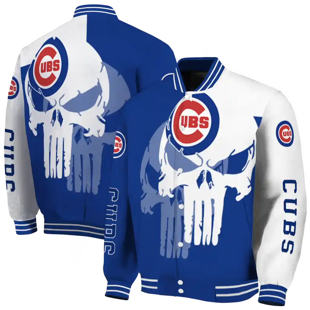 chicago cubs skull outline blue white varsity jacket fashion forward chicago cubs skull outline blue white varsity jacket fashion forward