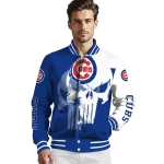 chicago cubs skull outline blue white varsity jacket best selling