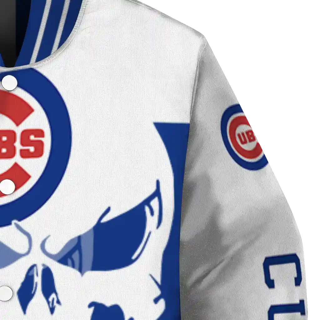 chicago cubs skull outline blue white varsity jacket premium grade chicago cubs skull outline blue white varsity jacket premium grade