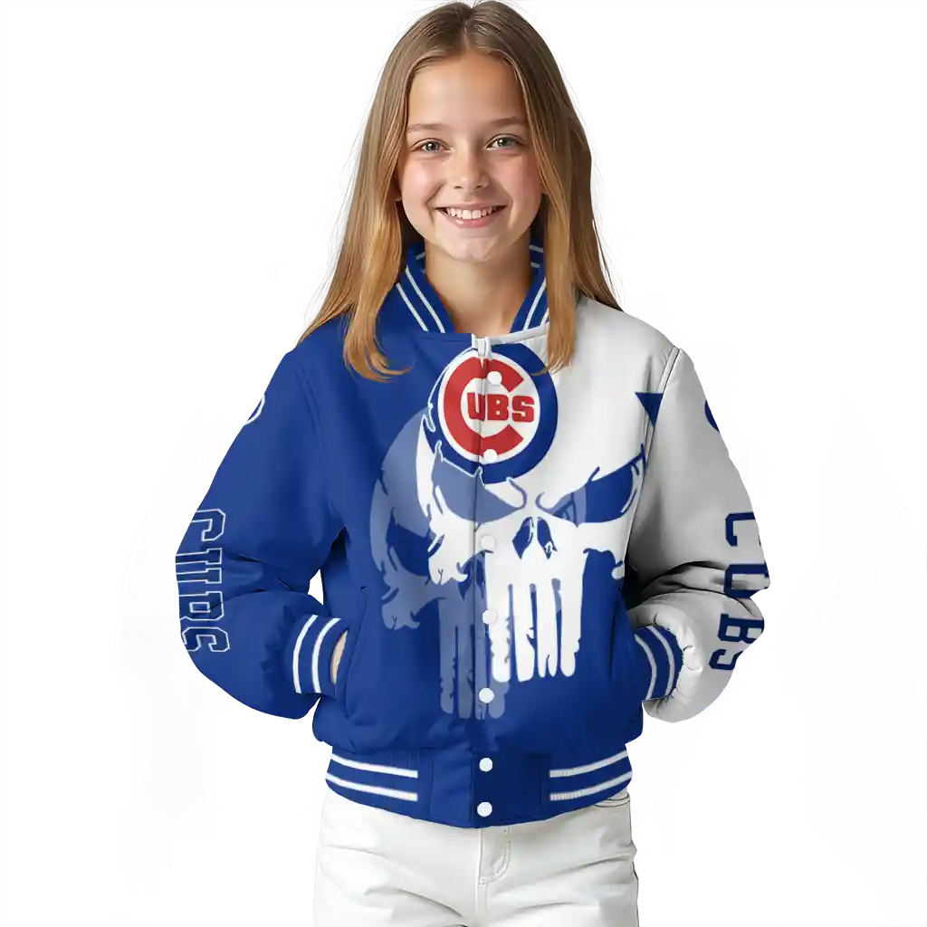 chicago cubs skull outline blue white varsity jacket top rated chicago cubs skull outline blue white varsity jacket top rated