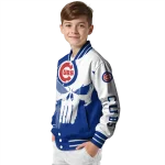 chicago cubs skull outline blue white varsity jacket best selling