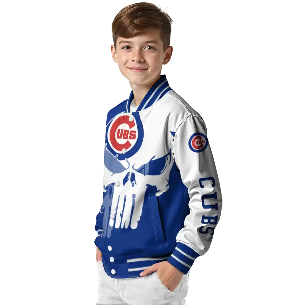 chicago cubs skull outline blue white varsity jacket trendy chicago cubs skull outline blue white varsity jacket trendy