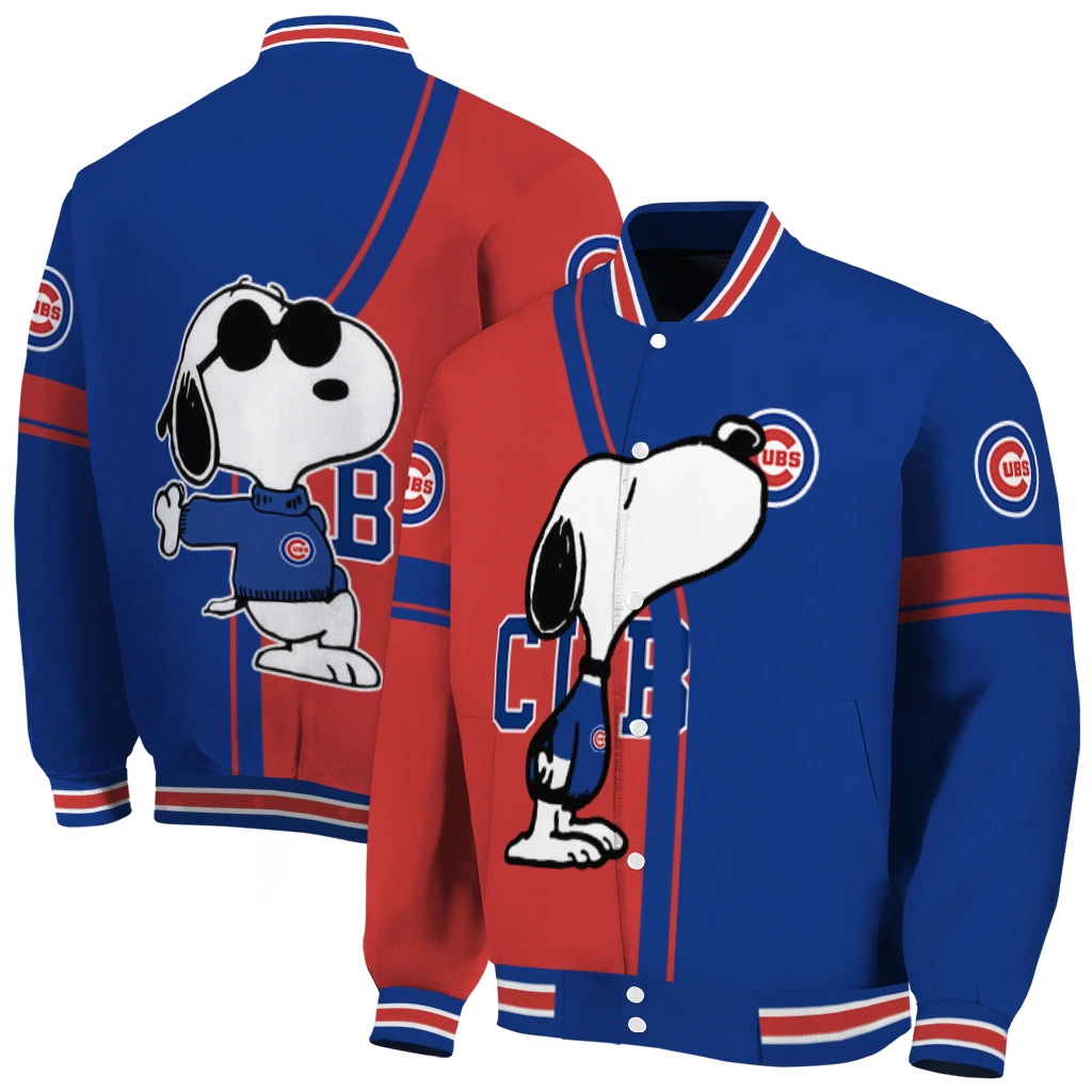 chicago cubs snoopy attitude blue varsity jacket fashion forward chicago cubs snoopy attitude blue varsity jacket fashion forward