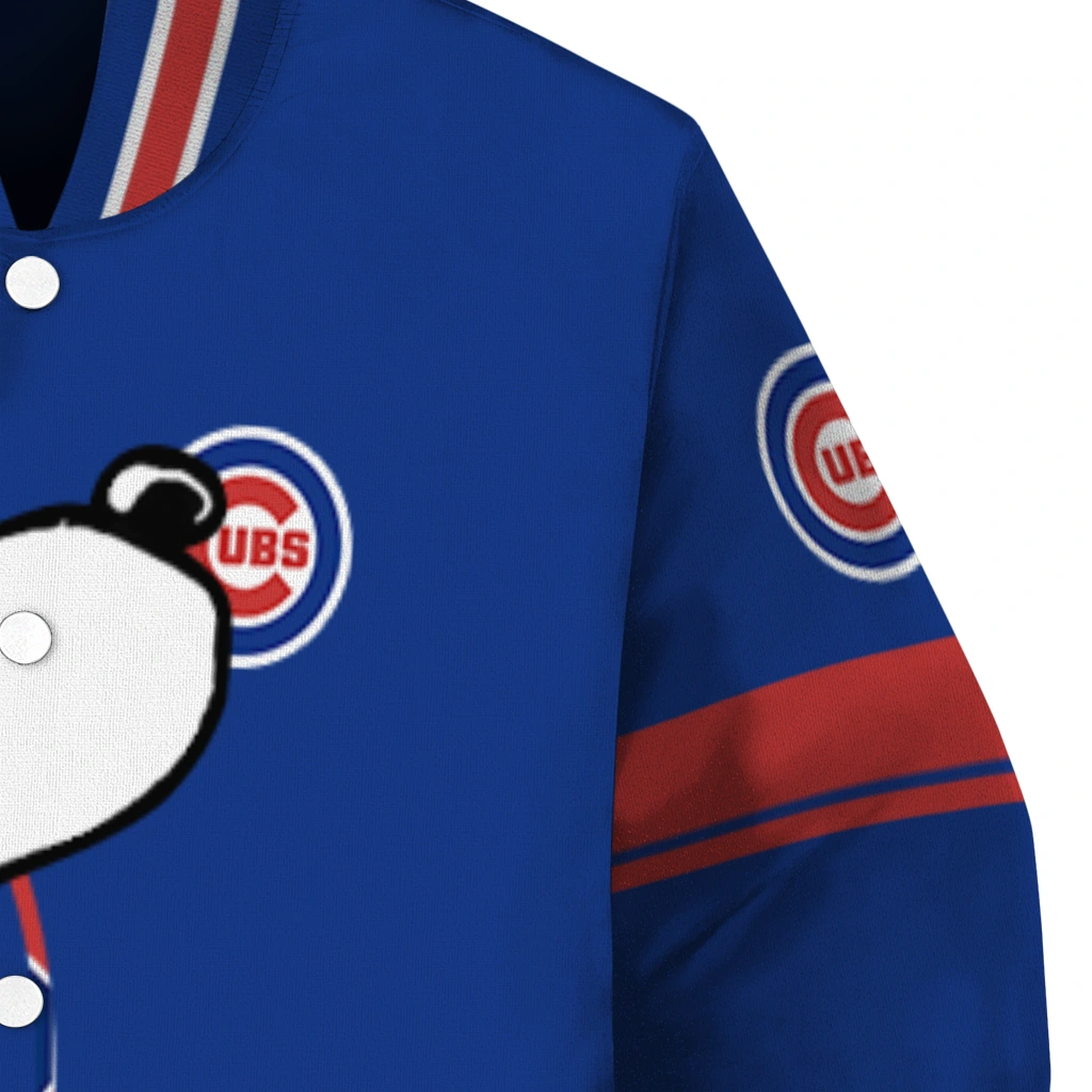 chicago cubs snoopy attitude blue varsity jacket premium grade chicago cubs snoopy attitude blue varsity jacket premium grade
