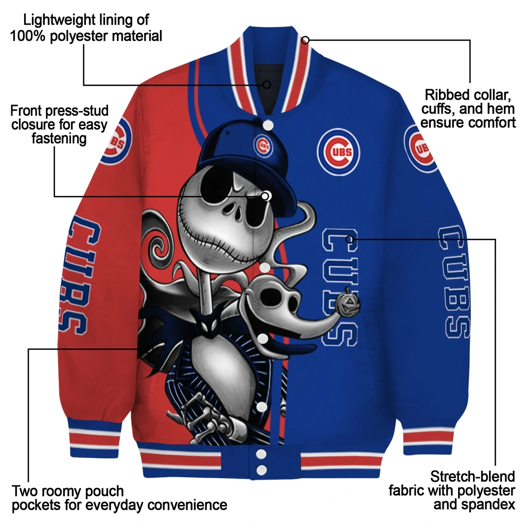 chicago cubs spooky grin blue varsity jacket new arrival chicago cubs spooky grin blue varsity jacket new arrival