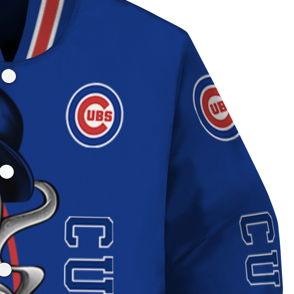 chicago cubs spooky grin blue varsity jacket premium grade chicago cubs spooky grin blue varsity jacket premium grade