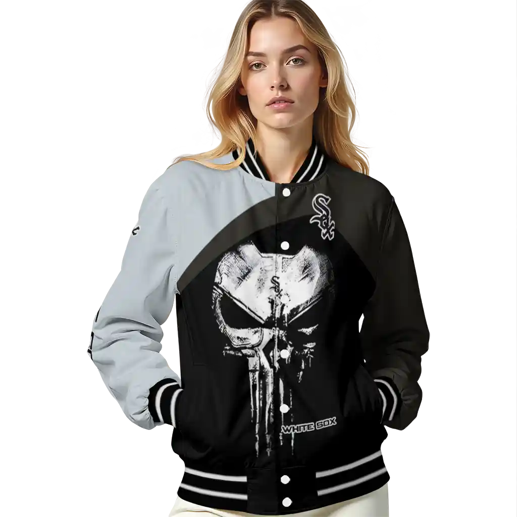 chicago white sox edgy mask black varsity jacket latest model chicago white sox edgy mask black varsity jacket latest model