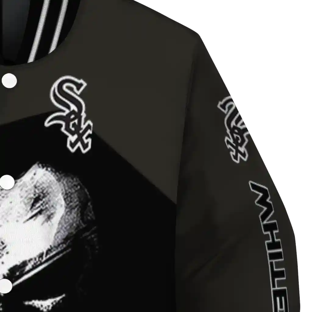 chicago white sox edgy mask black varsity jacket premium grade chicago white sox edgy mask black varsity jacket premium grade