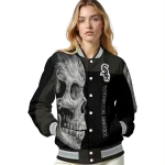 chicago white sox fire skull black varsity jacket best selling