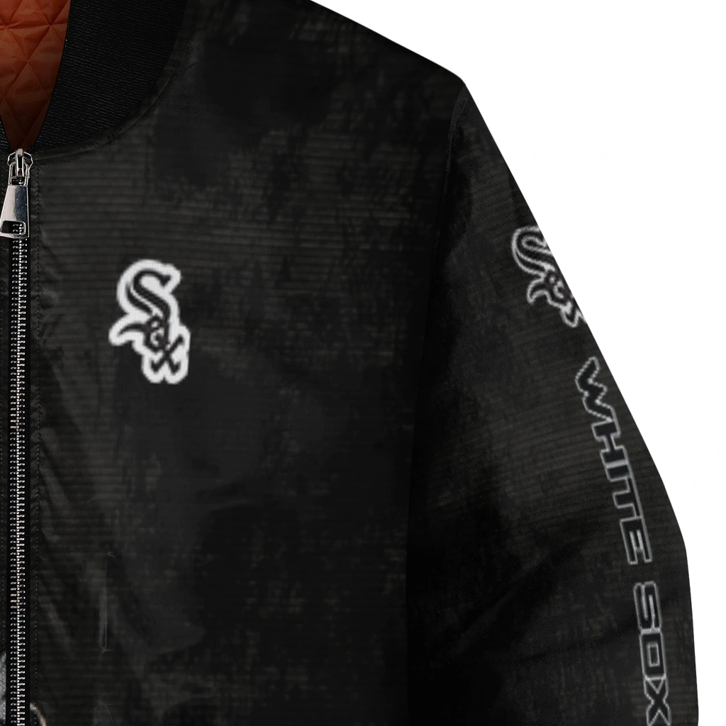 chicago white sox grunge cut design black bomber jacket premium grade chicago white sox grunge cut design black bomber jacket premium grade
