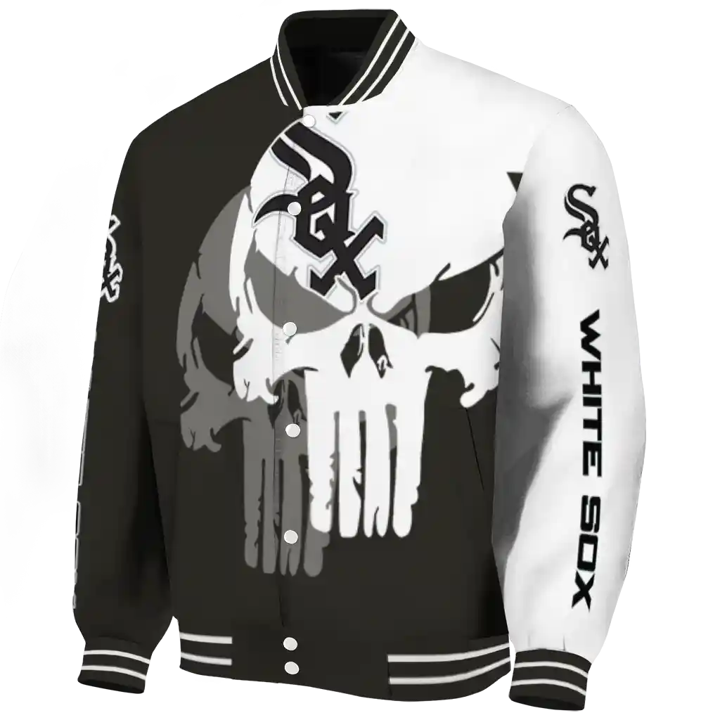 chicago white sox skull outline black white varsity jacket best selling chicago white sox skull outline black white varsity jacket best selling