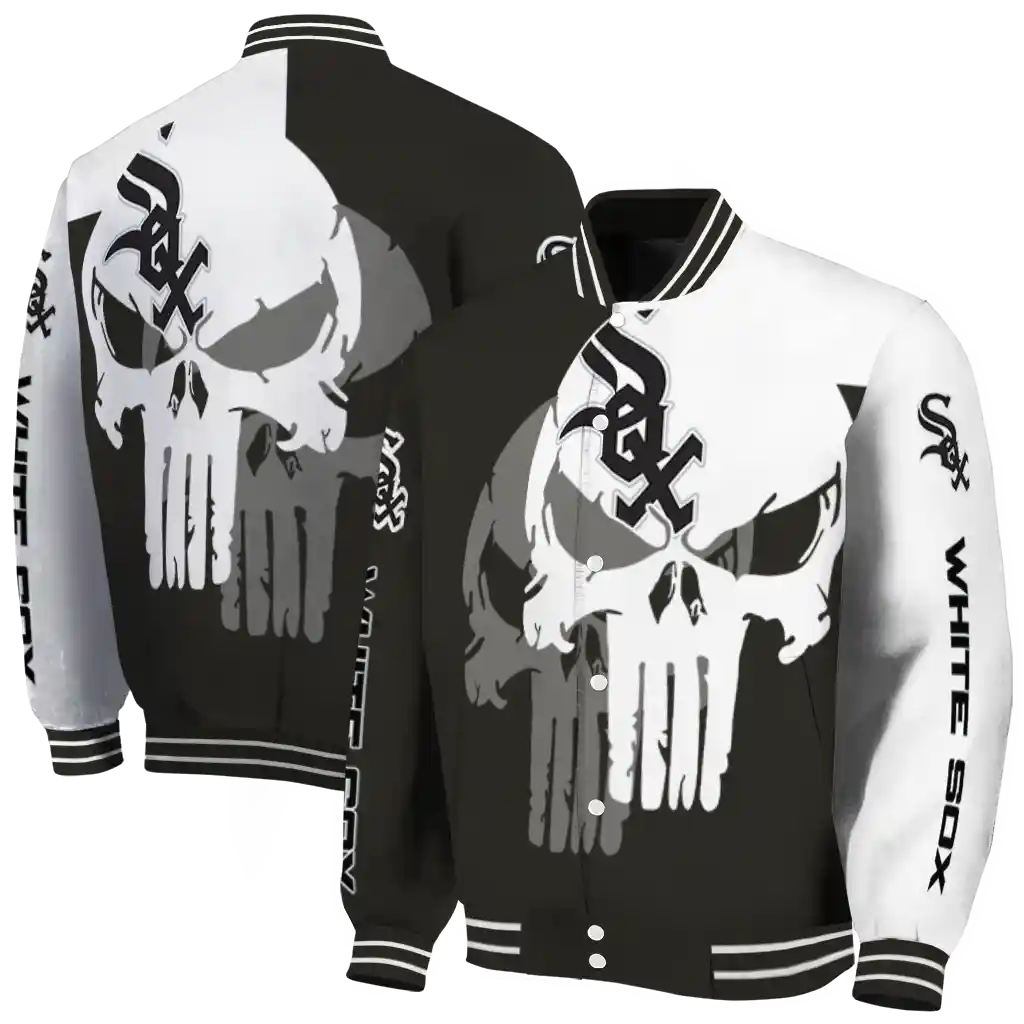 chicago white sox skull outline black white varsity jacket fashion forward chicago white sox skull outline black white varsity jacket fashion forward