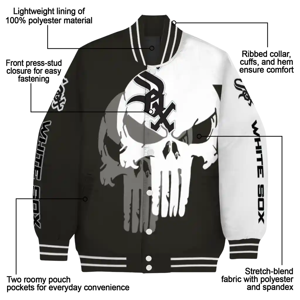 chicago white sox skull outline black white varsity jacket new arrival chicago white sox skull outline black white varsity jacket new arrival