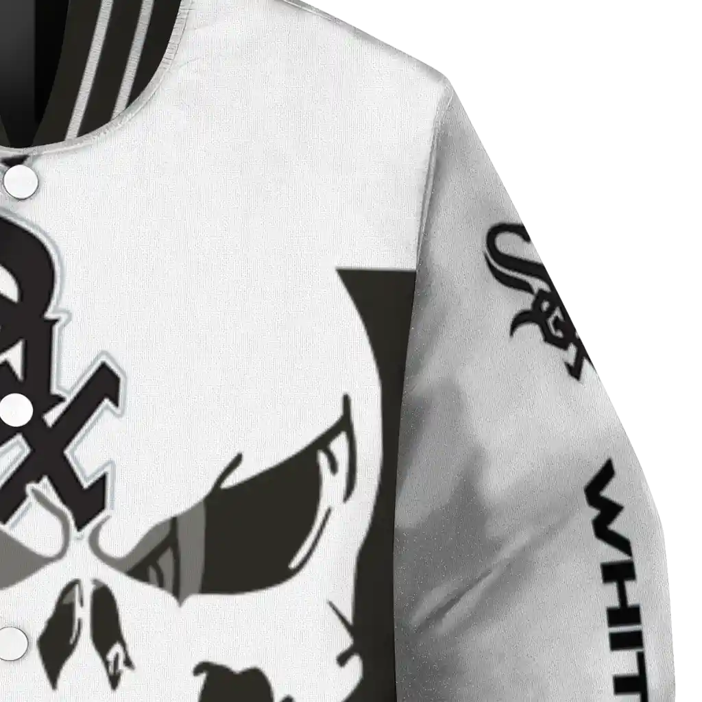 chicago white sox skull outline black white varsity jacket premium grade chicago white sox skull outline black white varsity jacket premium grade