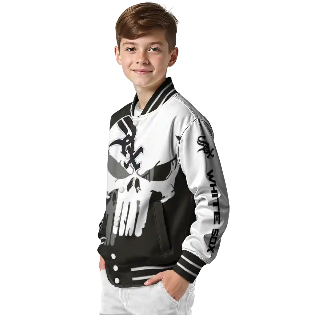 chicago white sox skull outline black white varsity jacket trendy chicago white sox skull outline black white varsity jacket trendy