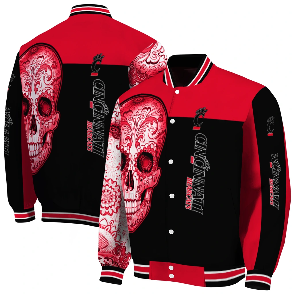 cincinnati bearcats intricate skull red black varsity jacket fashion forward cincinnati bearcats intricate skull red black varsity jacket fashion forward