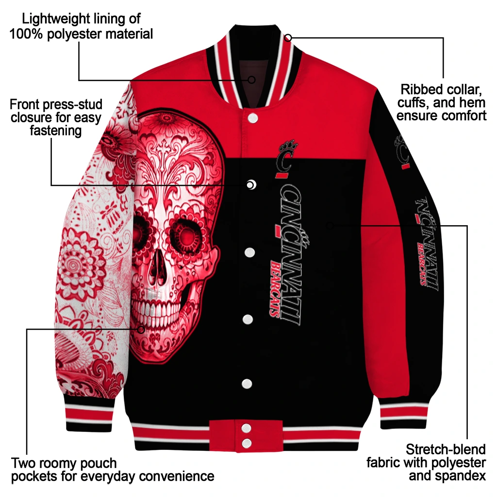 cincinnati bearcats intricate skull red black varsity jacket new arrival cincinnati bearcats intricate skull red black varsity jacket new arrival