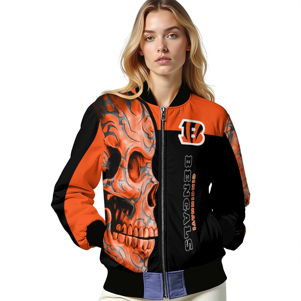 cincinnati bengals fire skull orange black bomber jacket latest model cincinnati bengals fire skull orange black bomber jacket latest model