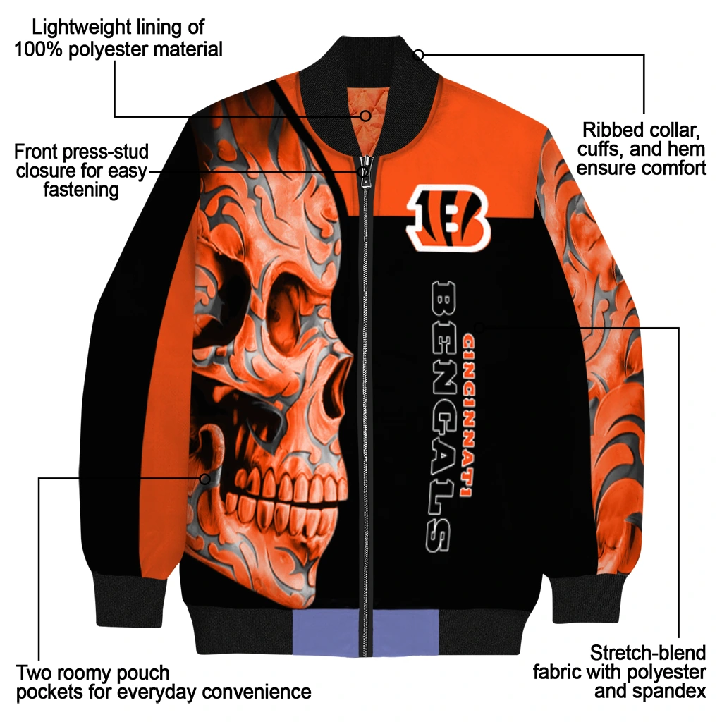 cincinnati bengals fire skull orange black bomber jacket new arrival cincinnati bengals fire skull orange black bomber jacket new arrival