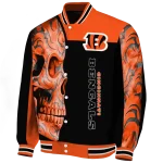 cincinnati bengals fire skull orange black varsity jacket best selling