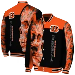 cincinnati bengals fire skull orange black varsity jacket best selling