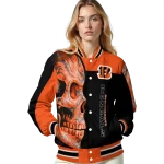 cincinnati bengals fire skull orange black varsity jacket best selling