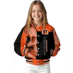 cincinnati bengals fire skull orange black varsity jacket best selling
