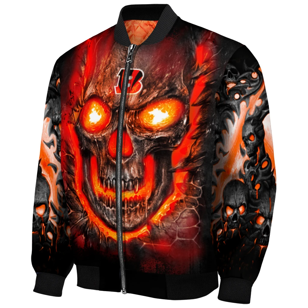 cincinnati bengals inferno skull orange black bomber jacket fashion forward cincinnati bengals inferno skull orange black bomber jacket fashion forward