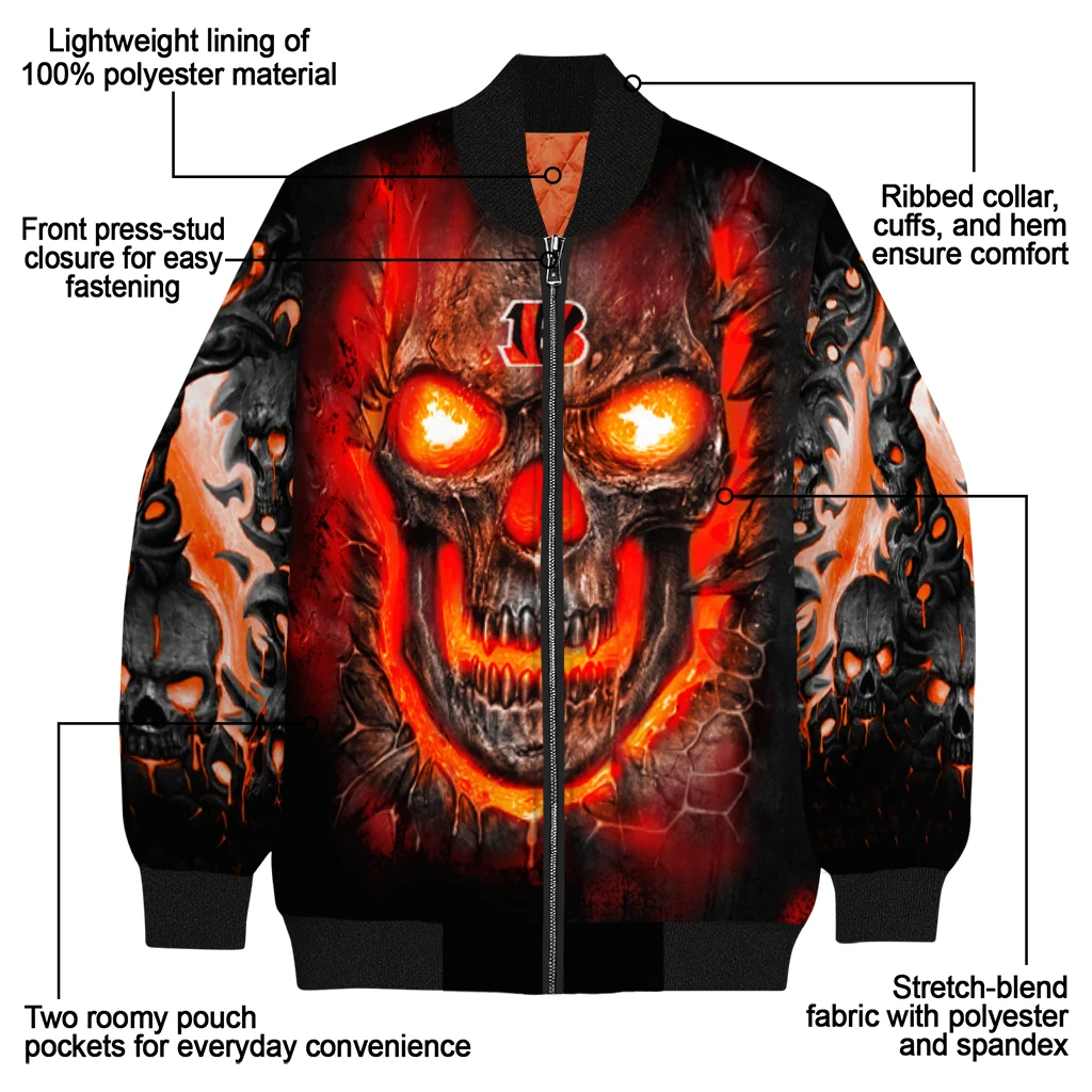 cincinnati bengals inferno skull orange black bomber jacket new arrival cincinnati bengals inferno skull orange black bomber jacket new arrival