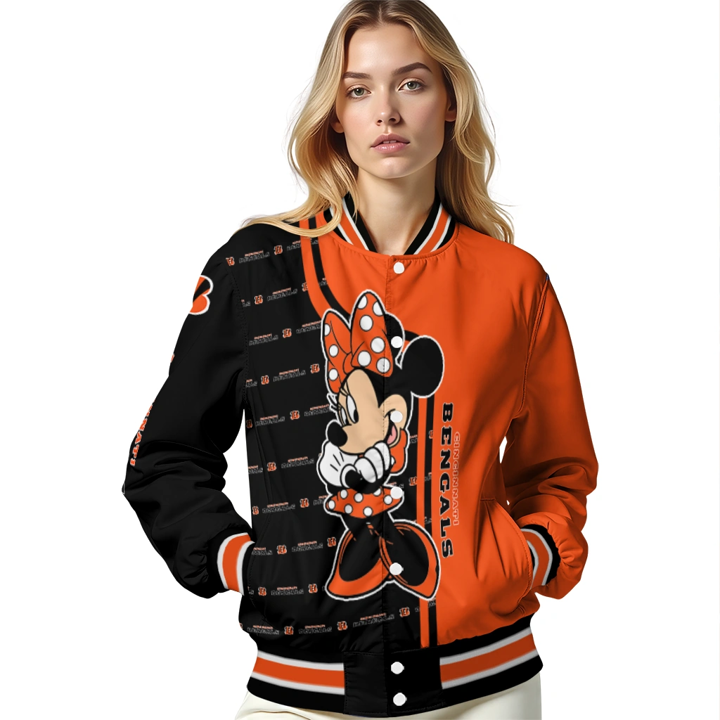 cincinnati bengals minnie mouse orange varsity jacket latest model cincinnati bengals minnie mouse orange varsity jacket latest model