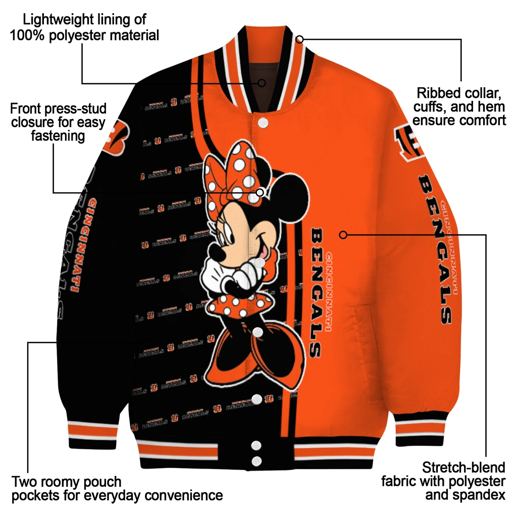 cincinnati bengals minnie mouse orange varsity jacket new arrival cincinnati bengals minnie mouse orange varsity jacket new arrival