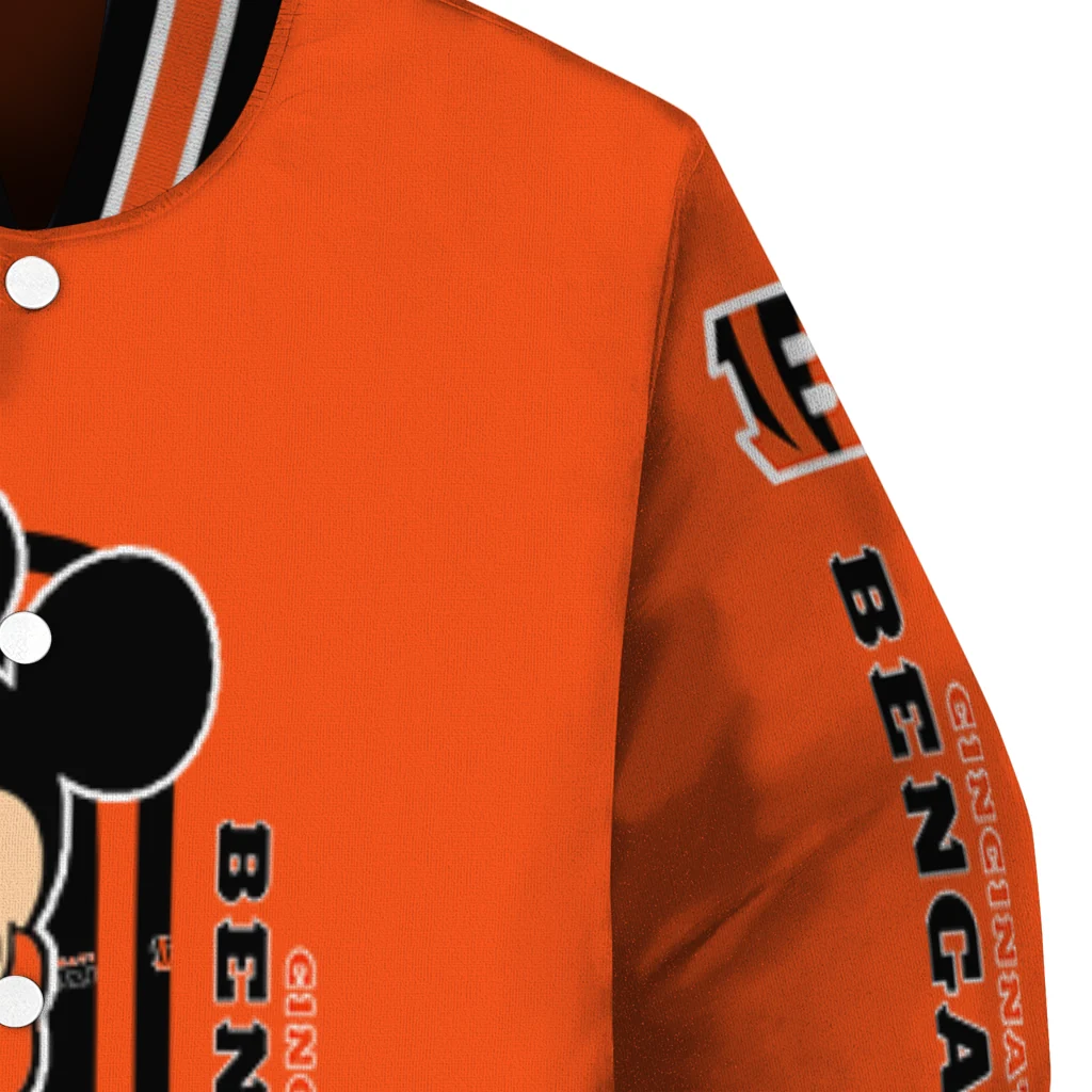 cincinnati bengals minnie mouse orange varsity jacket premium grade cincinnati bengals minnie mouse orange varsity jacket premium grade