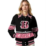 cincinnati bengals pink ribbon black pink varsity jacket best selling