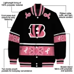 cincinnati bengals pink ribbon black pink varsity jacket best selling