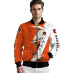 cincinnati bengals ripped bolt orange white bomber jacket best selling