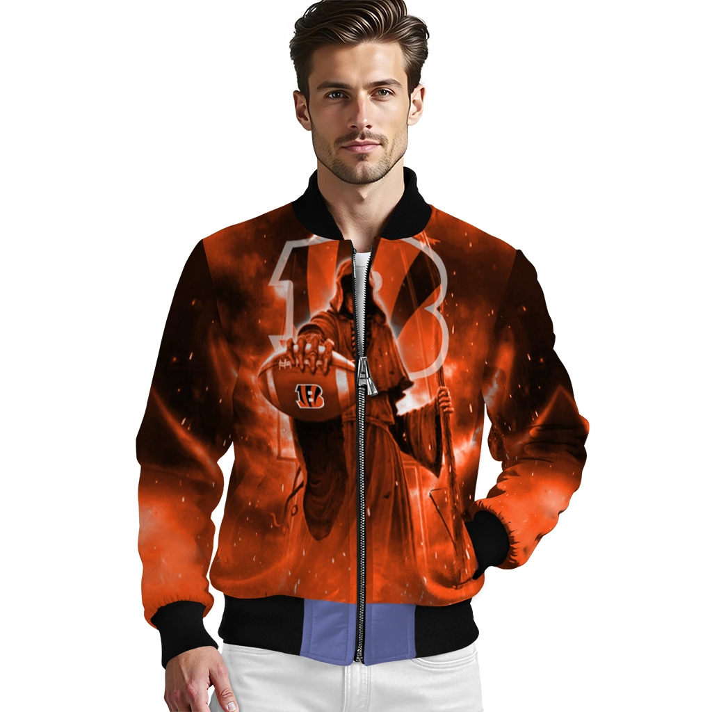 cincinnati bengals shadow reaper orange bomber jacket high quality cincinnati bengals shadow reaper orange bomber jacket high quality