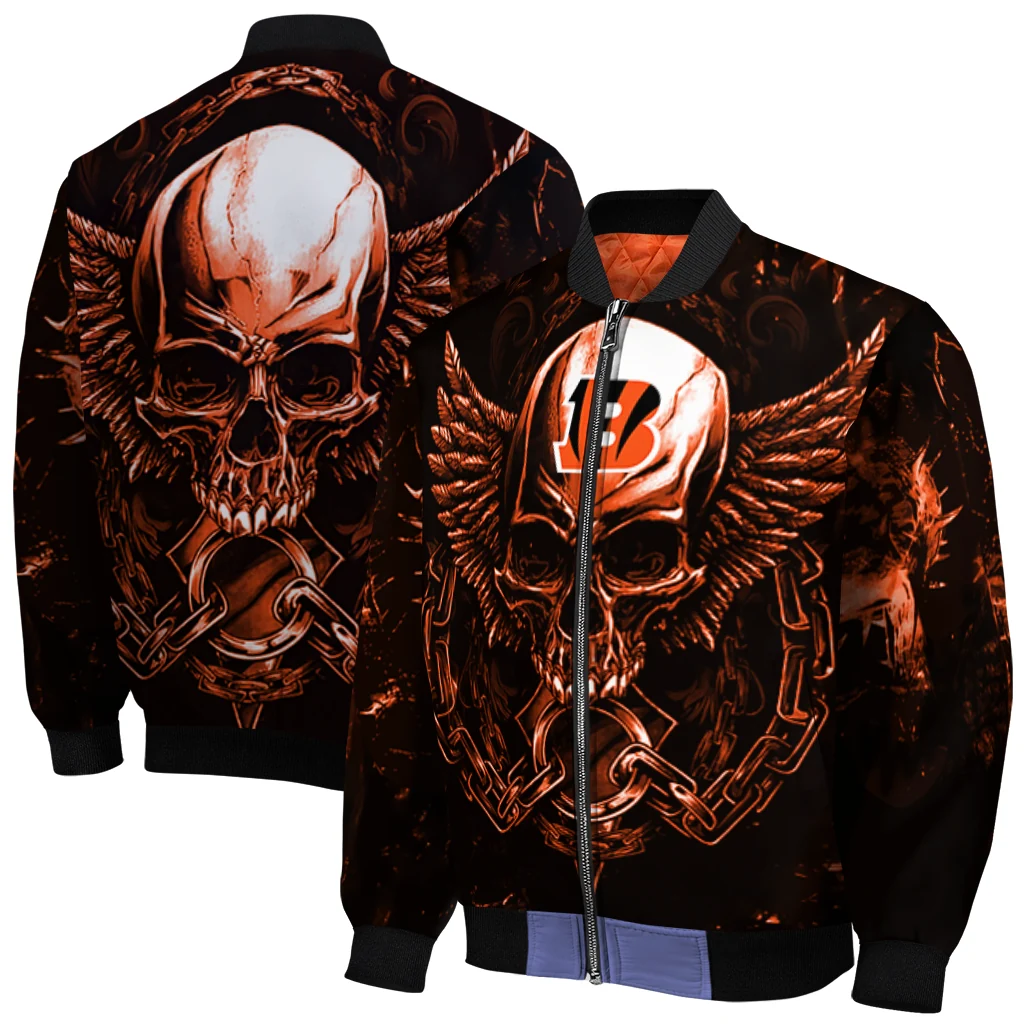 cincinnati bengals skull bite orange black bomber jacket best selling cincinnati bengals skull bite orange black bomber jacket best selling