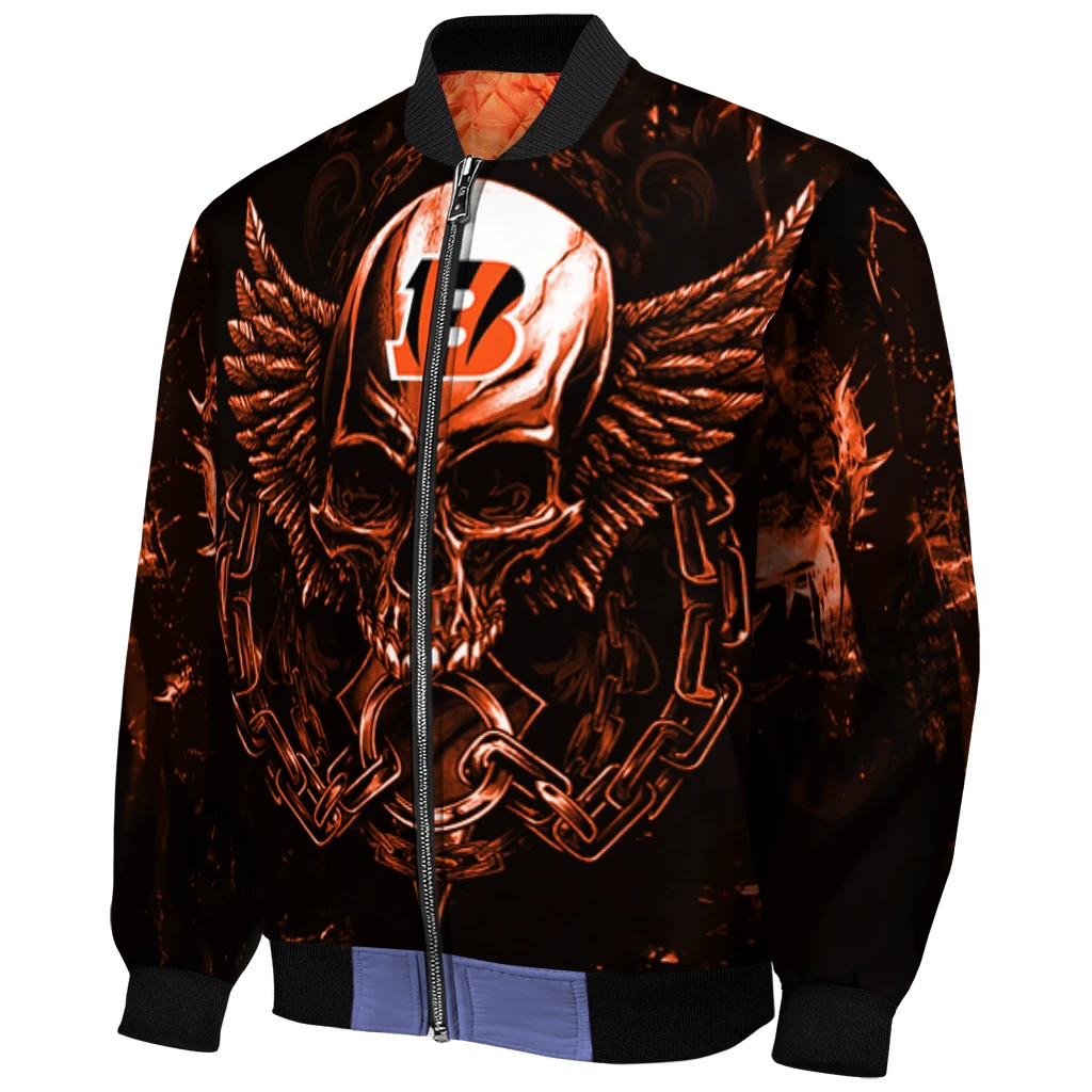 cincinnati bengals skull bite orange black bomber jacket fashion forward cincinnati bengals skull bite orange black bomber jacket fashion forward